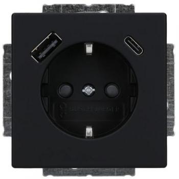 Toma de corriente SCHUKO® con USB-A y USB-C, Safety+, color negro mate, modelo Future Linear 20 EUCB2USBAC-885