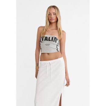 Stradivarius Country Print Bandeau Top Grey Melange XL
