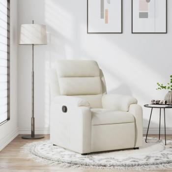 Sillón reclinable de terciopelo blanco crema Vidaxl, con estructura robusta, tapizado en terciopelo suave, mecanismo de reclinación ajustable, patas de madera elegantes y diseño moderno