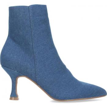Botines denim de tacón bajo con punta fina y cremallera mujer color jeans