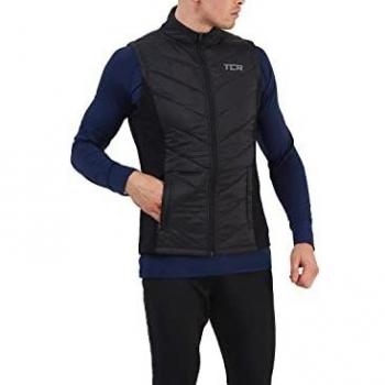 Chaleco TCA Excel para Hombre - Ligero, Acolchado y Reflectante con Bolsillos y Cremallera - Negro