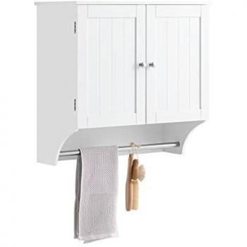 Mueble de Pared Armario Suspendido SoBuy BZR84-W con 2 Puertas y Toallero Blanco, dimensiones 60 x 30 x 60 cm