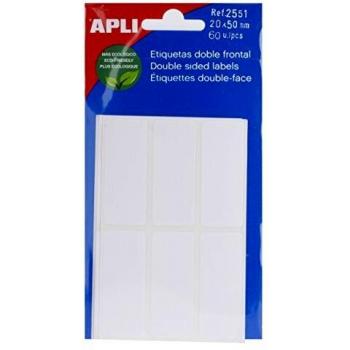 APLI 2551 - Etiquetas blancas doble frontal 5 hojas, 20 x 50 mm