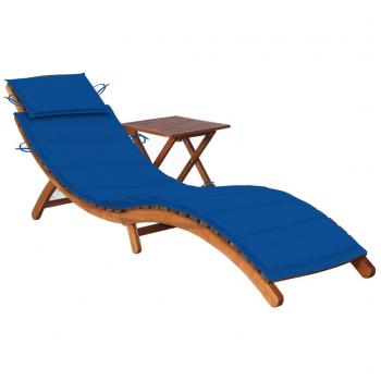 Tumbona de jardín con mesa y cojín de madera maciza de acacia