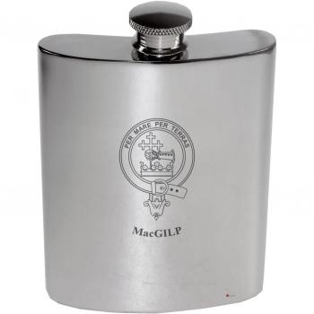 MacGilp Family Crest 6oz Polished Pewter Kidney Flask