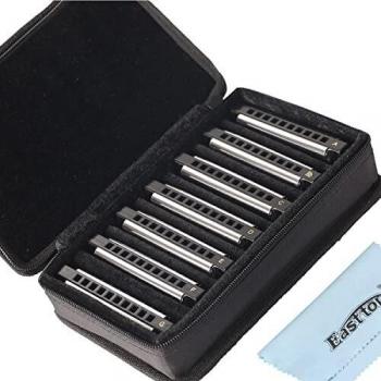 East top Harmonica Set de 7 unidades, 10 agujeros, Blues Arp Mouth Organ Diatonic Blues Harmonica Set para adultos, profesionales y estudiantes, como regalo
