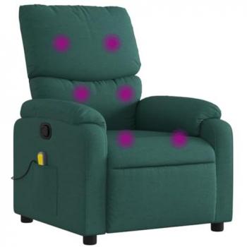 Sillón de masaje reclinable de tela en color verde oscuro con respaldo y reposabrazos, ideal para salón o dormitorio, cómodo y relajante