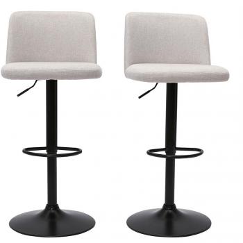 Set de 2 taburetes de cocina regulables de tejido efecto aterciopelado beige y metal negro MONTI