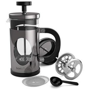 BonVIVO GAZETARO I Cafetera Francesa, 350ml - French Press de Vidrio y Acero Inoxidable - Prensa Francesa de Émbolo Manual sin Filtros para Café, Cebada y Infusiones