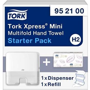 Tork 952100 Kit de inicio mini / 1 x Dispensador + 1 x Recambio de toallas de mano para el sistema de toallas entredobladas H2 / Blanco
