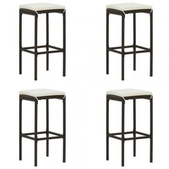 Taburetes de bar con almohadas 4 piezas Polyrattan Marrón