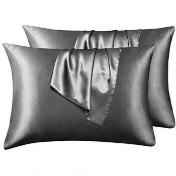 Hansleep Funda Almohada 50x75 cm de Satén Gris Oscura, 4 Fundas Almohadas de Satén para Pelo Rizado - Juego de Protector Almohada 75x50 cm de Microfibra Suave Hipoalérgica, 4 Piezas sin Cremallera