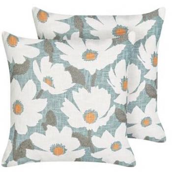 Conjunto de 2 cojines boho de algodón azul con diseño floral, hechos a mano, funda extraíble, 45 x 45 cm
