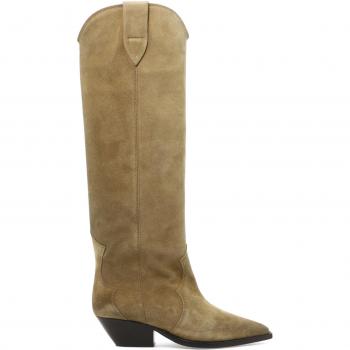 Isabel Marant Women's Denvee Suede Knee-High Cowboy Boots in Brown, Size 37, Stylish Talon Heels