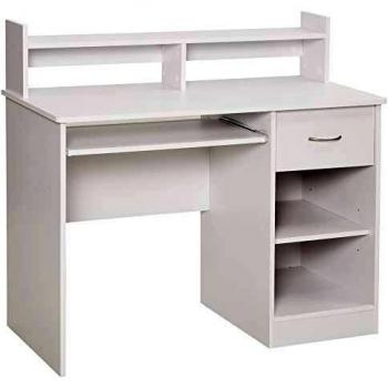 Escritorio Compacto para Computadora en Madera Blanca con Estante Extraíble para Teclado y Cajones Regulables 104x48x95.5cm