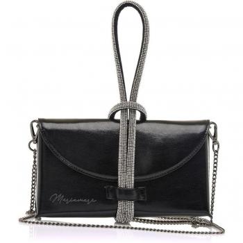 Mariamare Bolso de Mano Roun Negro para Mujer con Cierre de Solapa, Multiposición, Charol y Detalle de Asa en Glitter