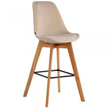 Taburete Alto Scandinavo Metz en Terciopelo Crema Natural con Respaldo y Apoyo para los Pies