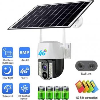 Cámara Inteligente Solar 4G 1080P con Tarjeta SIM, Doble Lente, IP68, WiFi Inalámbrica para Exteriores, CCTV de Seguridad para el Hogar