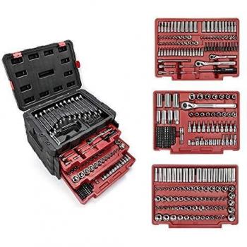 WORKPRO 450 piezas Juego de Llaves de Vaso, Caja Herramientas, de 1/21/4 3/8con Llave de Trinquete de Liberación Rápida, Cr-V para Reparación de Automóviles