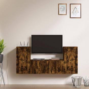 Set de muebles para TV de 3 piezas en madera contrachapada de roble ahumado