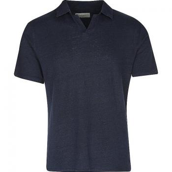Officine Générale Navy Blue Linen Polo Shirt, Male, Size: XL