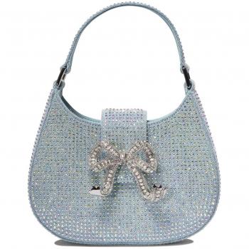 Self-Portrait Women's Crescent Rhinestone Bag in Light Blue, PF24 Color 322S Color MUBLUE, Chic Bags for Fashion Lovers, Sizes: ONE SIZE