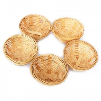 De madera de bambú de juego de cesta, diseño de cesta de mimbre trenzado, alrededor de aproximadamente 7 x 3,5 cm, se puede elegir entre 5 pcs o de 10 pcs, madera, beige, 5 er Set