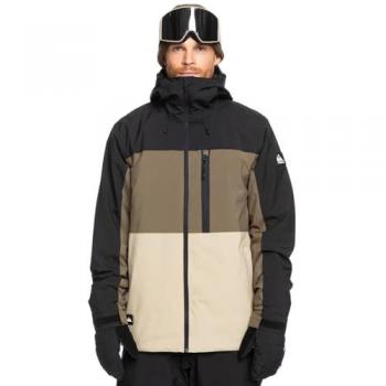 Quiksilver Chaqueta de esquí Sycamore para hombre con capucha, color marrón neutro y negro, talla XL