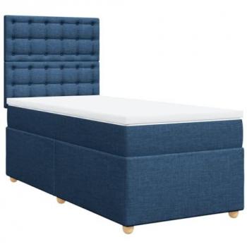 Cama box spring con colchón tela azul 90x190 cm