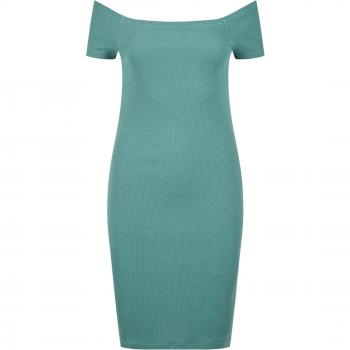 Vestido Corto Verde de Mujer Urban Classics - Off Shoulder Rib - Tallas XS a XL