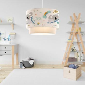 Lámpara Colgante Infantil Lurgan 1xE27 20W Koala Plástico Tela 70xØ30 cm Blanca