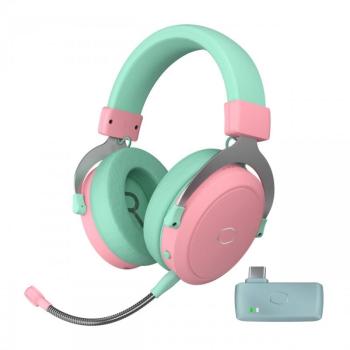 Auriculares Gaming Cooler Master CH351-MC Inalámbricos y con Cable 2.4 GHz/Bluetooth, Sonido Envolvente, Micrófono Desmontable, Verde/Rosa