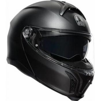 AGV Casco Modular Tourmodular Solid MPLK - Casco modular, color negro, diseño aerodinámico, sistema de ventilación avanzado, pantalla anti-rayaduras, interior desmontable y lavable