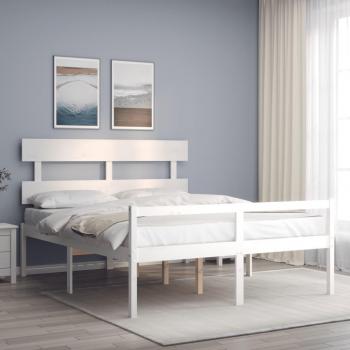 Cama para ancianos con cabecero blanco 160x200 cm madera maciza Vidaxl