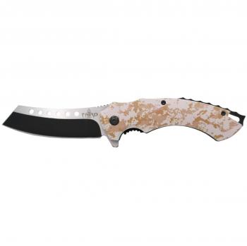 Navaja Third con mango de ABS negro, impresión 3D de camuflaje desierto y hoja de acero inoxidable de 8,5 cm