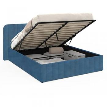 Cama Doble con Cabecero y Somier 140 x 190 cm en Terciopelo Azul Alba