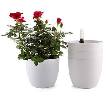 T4U Auto Riego Plantador Blanco 18CM Ronda Paquete de 4, Planta Maceta Cajas para Interiores Al Aire Libre Jardines de Windowsill Idea Regalo para Cumpleaños y Boda y Navidad