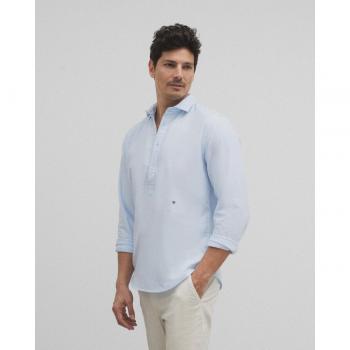 Camisa polera oxford celeste para hombre