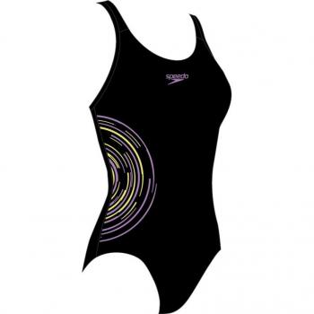 Bañador de niña de natación Speedo Placement Muscleback negro (7-8 años)