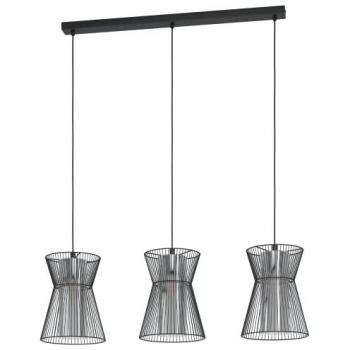 Lámpara Colgante Lineal 3 Luces E27 Maseta Negra de Acero y Cristal Ahumado