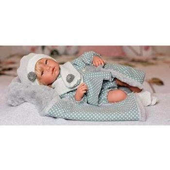 Muñecas Guca-MUÑECA Luna 46 CM Vestido Azul con Lunares Blancos, Pelele Y Manta con Pelo Gris, Multicolor,