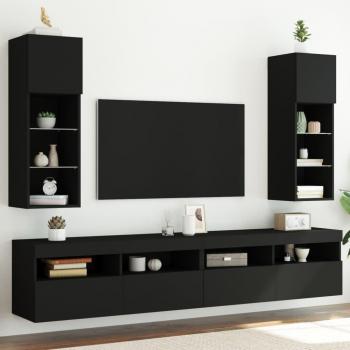 Muebles de puerta de TV con luces LED 2 piezas negro 30,5x30x90 cm