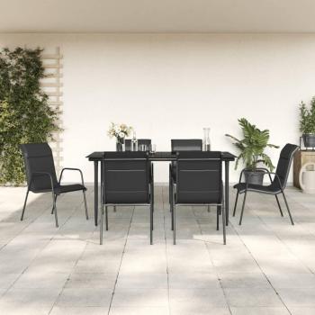 7 Piece Black Steel and Textilene Garden Dining Set