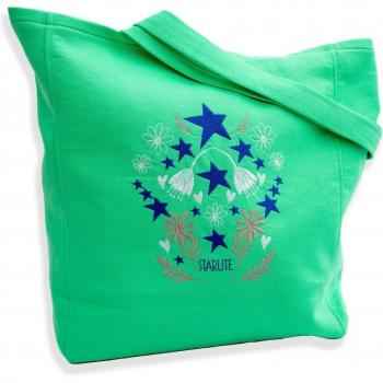 Bolso de hombro de mujer Starlite con cremallera y logo bordado, bolso shopper verde Hippie Chic con bordado multicolor