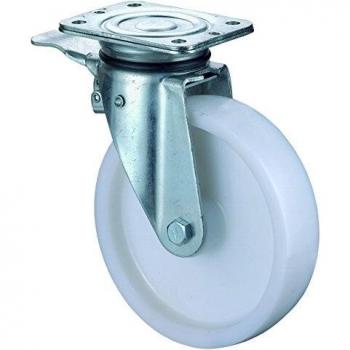 Rueda de carga pesada con freno 150mm, capacidad 600kg, placa de montaje 138x110mm, rueda de plástico