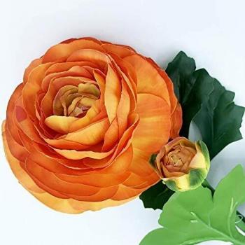 Ramo de ranunculo Gigante con Tacto Natural 55 cm con Flores de Ø12 cm en Color Naranja