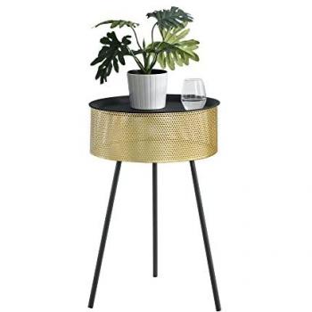 Mesa de Centro Redonda Gällivare con Tapa Extraíble de Metal 65 x Ø 40 cm Negro y Dorado