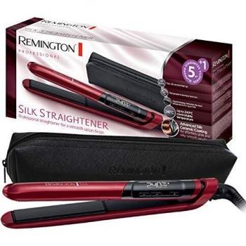 Remington S9600 Silk - Plancha de Pelo, Cerámica, Digital, Placas Flotantes Extralargas, Rojo, Resultados Profesionales, Rojo