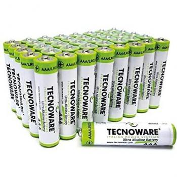 Tecnoware Pilas Ultra Alcalinas Ultra AAA - 1,5 voltios - Adecuadas para Juguetes, Controller, mandos a Distancia, linternas, Relojes, Consolas y Otros Dispositivos con Pilas. Paquete de 40 Unidades