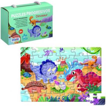 Puzzle educativo Dohe de dinosaurios - 36 piezas - doble capa de cartón y contrachapado - estimula la imaginación y el razonamiento - colores y dibujos atractivos - recomendado para niños de 4 a 6 años